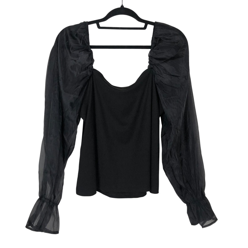 NEW Eloquii Womens Organza Balloon Sleeve Blouse Black Size 14/16 Whimsigoth - Picture 3 of 11